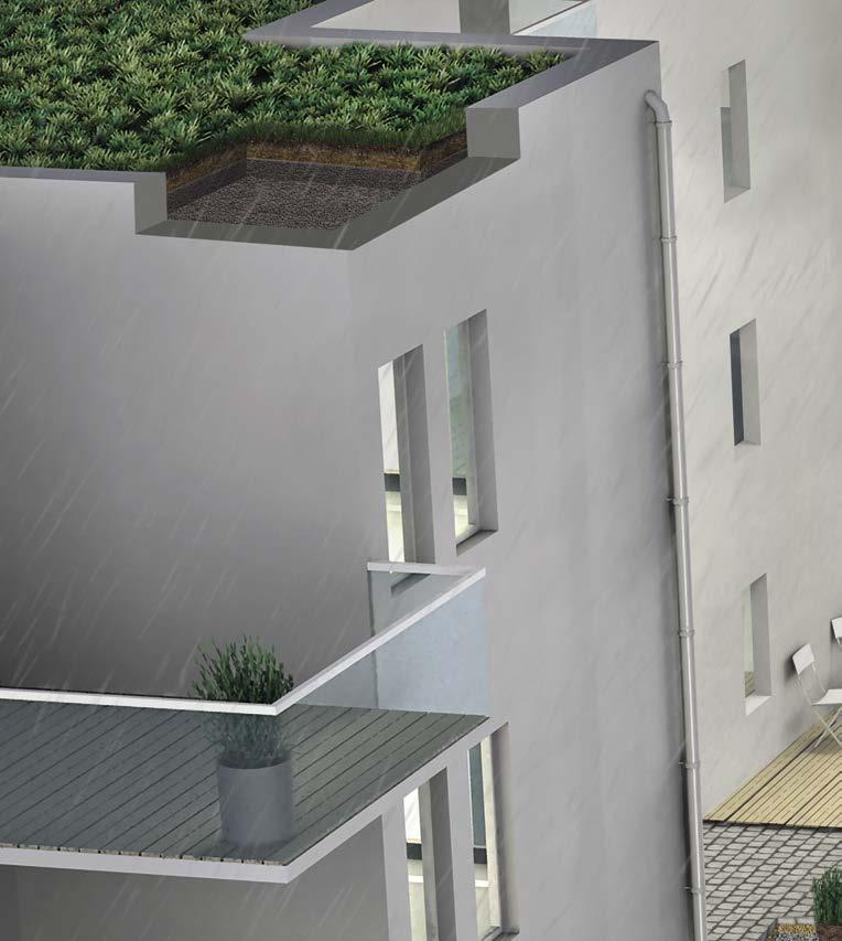 Ulkotilat katoilla ja muilla alueilla Vettä viivyttävää ominaisuutta voidaan hyödyntää rakennettaessa toiminnallisia kattopuutarhoja ja muita ulkotiloja.