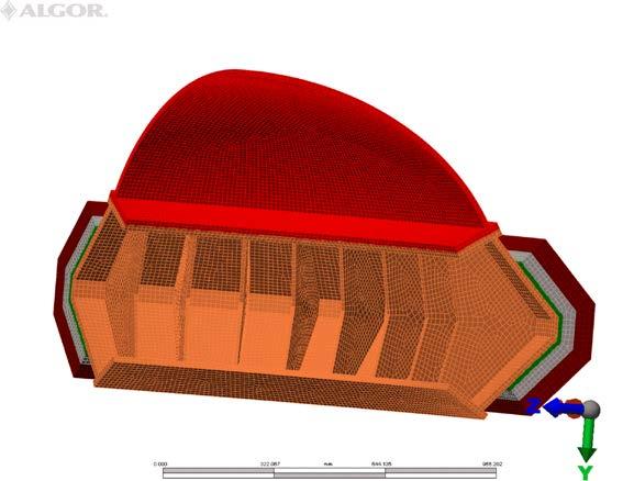 42 Evaluation of the complete structure In the model of the complete structure, the dome is supported by a collar through coneshaped flanges.