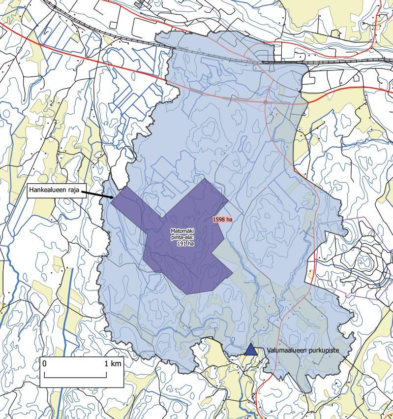 noron kokonaisvaluma-alueesta. Kokonaisvaluma-alueen maankäyttö koostuu pääasiallisesti metsämaasta. Alueesta noin 20 % on peltoaluetta. Hankealue koostuu metsämaasta.