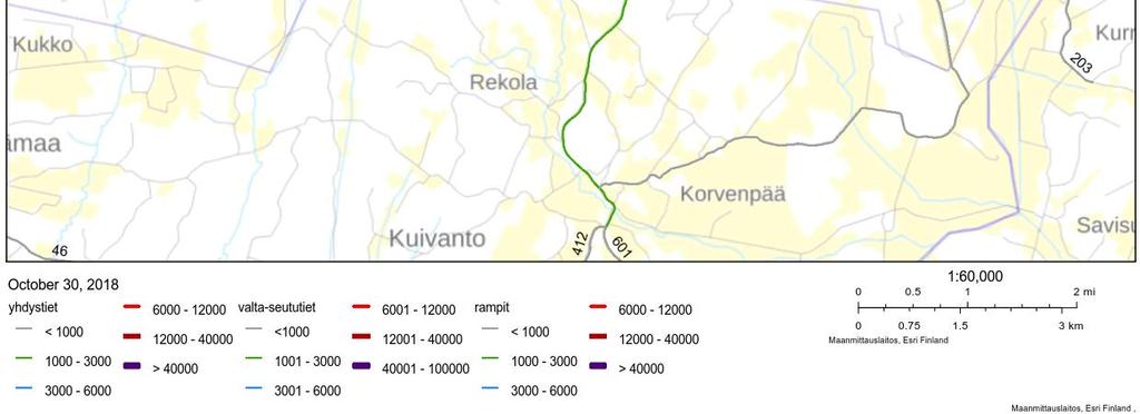 Valtatiellä 4 Luhtikyläntien liittymän pohjoispuolella liikennemäärä vuonna 2017 oli 24 334 ajoneuvoa vuorokaudessa, josta raskasta liikennettä oli 2 276 ajoneuvoa.