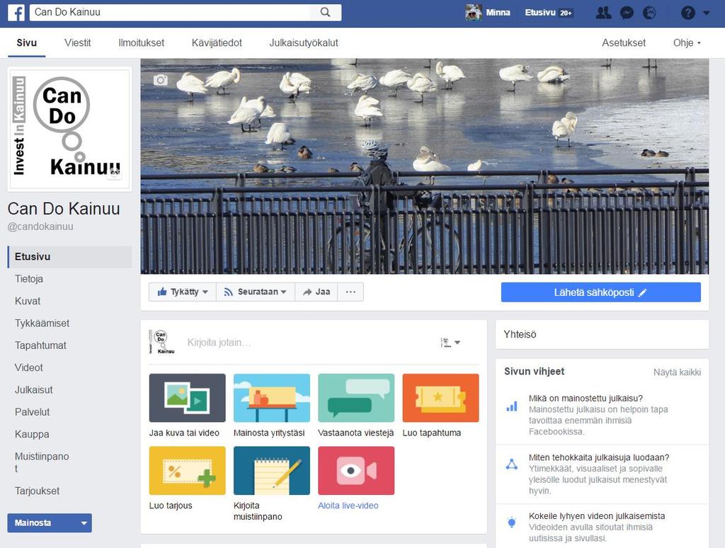 Kansainvälistä viestintää: Can Do Kainuu Facebook https://www.facebook.com/candokainuu Julkaisuja englanniksi viikoittain tai joskus jopa päivittäin. Epämuodollinen tyyli.