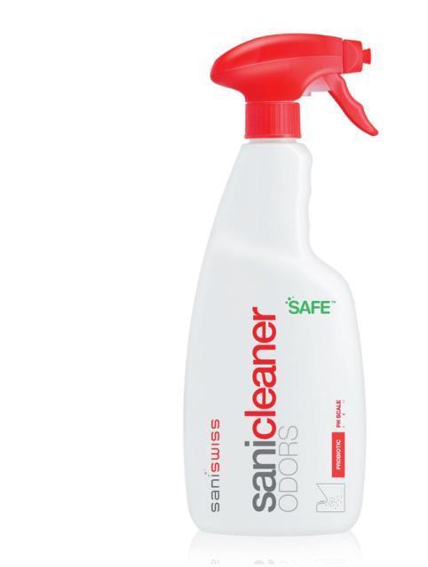Sanicleaner Glasses Käyttövalmis liuos tai tiiviste Sanicleaner Odors Käyttövalmis liuos tai supertiiviste puhdistusaine ja hajunpoistaja lasipinnoille Saniswiss Sanicleaner Glasses on tarkoitettu