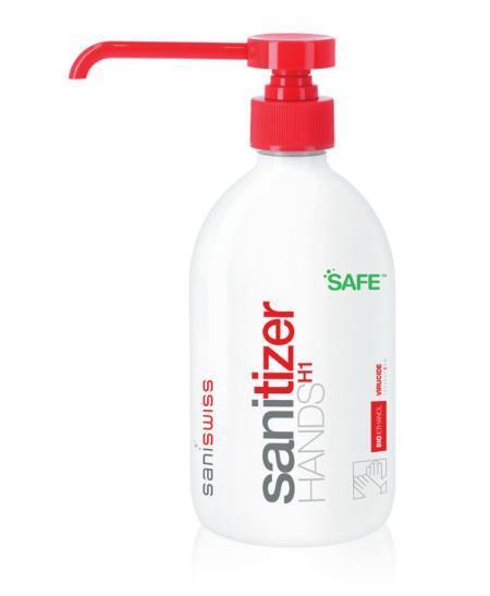 Sanitizer Hands H1 Sanicleaner Hands H2 Kosteuttava käsidesinfektioaine Saniswiss Sanitizer Hands H1 on tarkoitettu ilman vettä tapahtuvaan käsien desinfiointiin niin tavanomaisessa käsihygieniassa