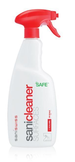 Sanicleaner Surfaces Käyttövalmis liuos Sanicleaner Degreaser Käyttövalmis liuos tai tiiviste puhdistusaine ja hajunpoistaja pinnoille päivittäiseen käyttöön Saniswiss Sanicleaner Surfaces on