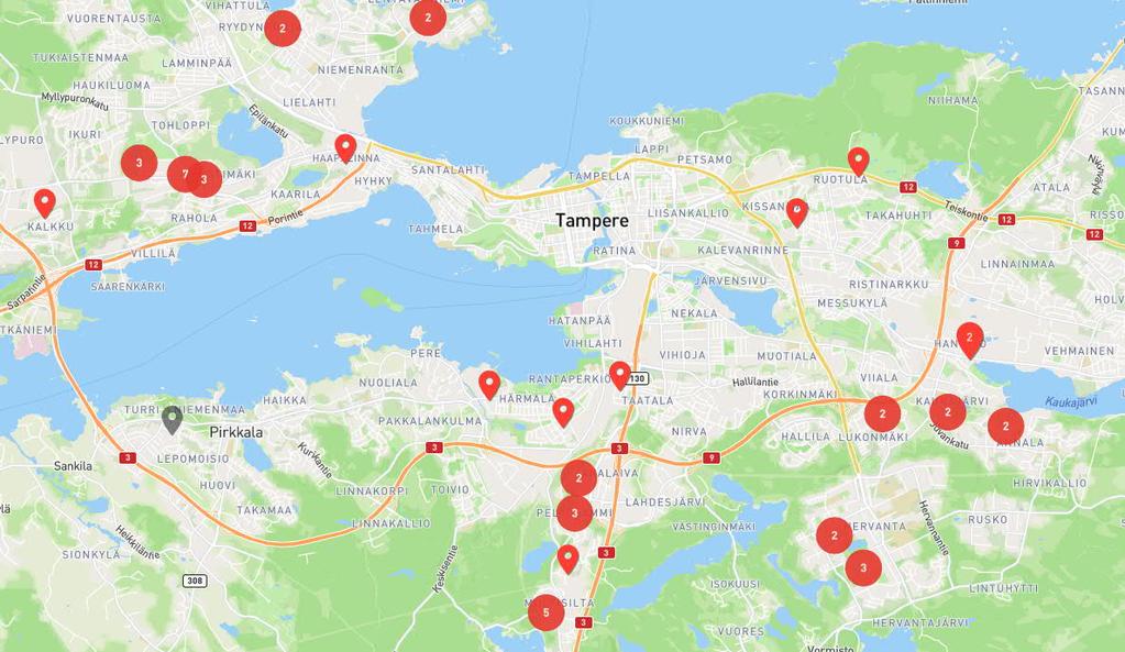 33230 Länsi-Amuri, 33500 Osmonmäki-Petsamo, 33540 Kaleva vähintään 4 huonetta 49 myytävää asuntoa ei uudiskohteita ei