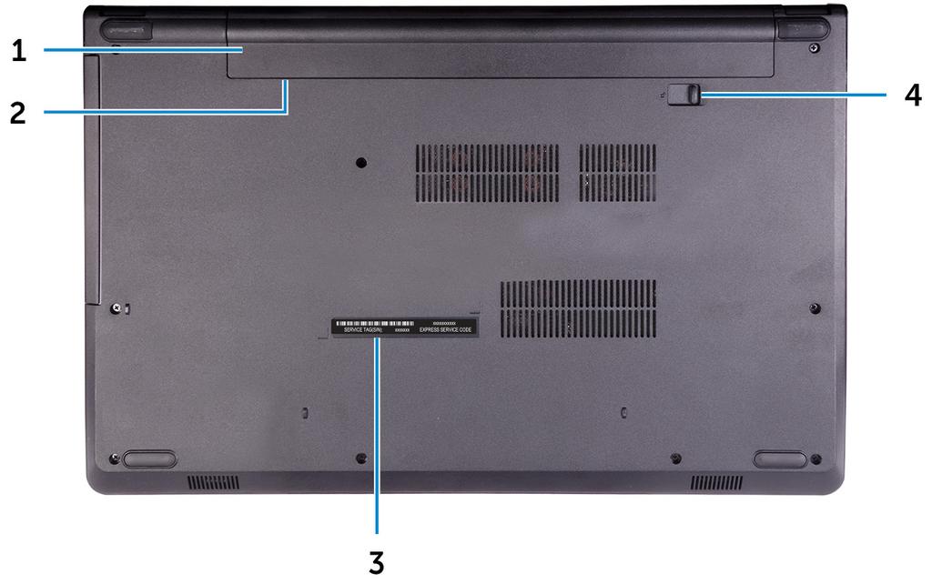 Takana 1 Akku Toimittaa tietokoneelle virtaa. Sen ansiosta tietokone voi toimia rajoitetun ajan olematta kytketty pistorasiaan.