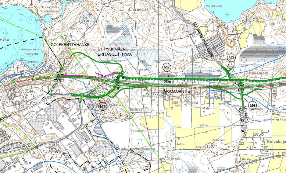 Kuva 6. Ote valtatien 6 yleissuunnitelmasta vuodelta 2009. Kaavatyön aikana yleissuunnitelman liikennejärjestelyitä tarkastellaan uudelleen.