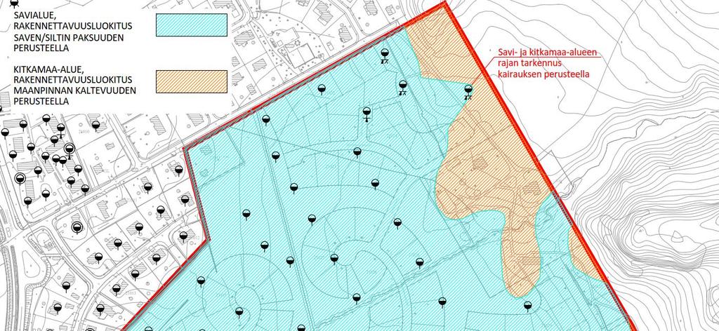 esitetty maaperäkartan perusteella rajatut maalajialueet.