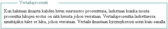 Muutoksiin liittyy myös prosenttiyksikkö, joka tarkoittaa kahden prosenttiluvun erotusta. Esimerkki. Kuluttajahintaindeksi perusvuotena on käytetty vuotta 1995.