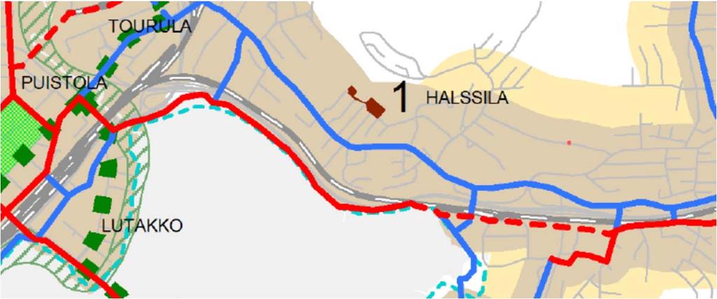 Kartta 1/7, Yhdyskuntarakenteen ohjaus: Jyväskylän kaupungin yleiskaavassa (1/7 yhdyskuntarakenteen ohjaus) suunnittelualue kestävän liikkumisen taajamaa (ruskea väri).