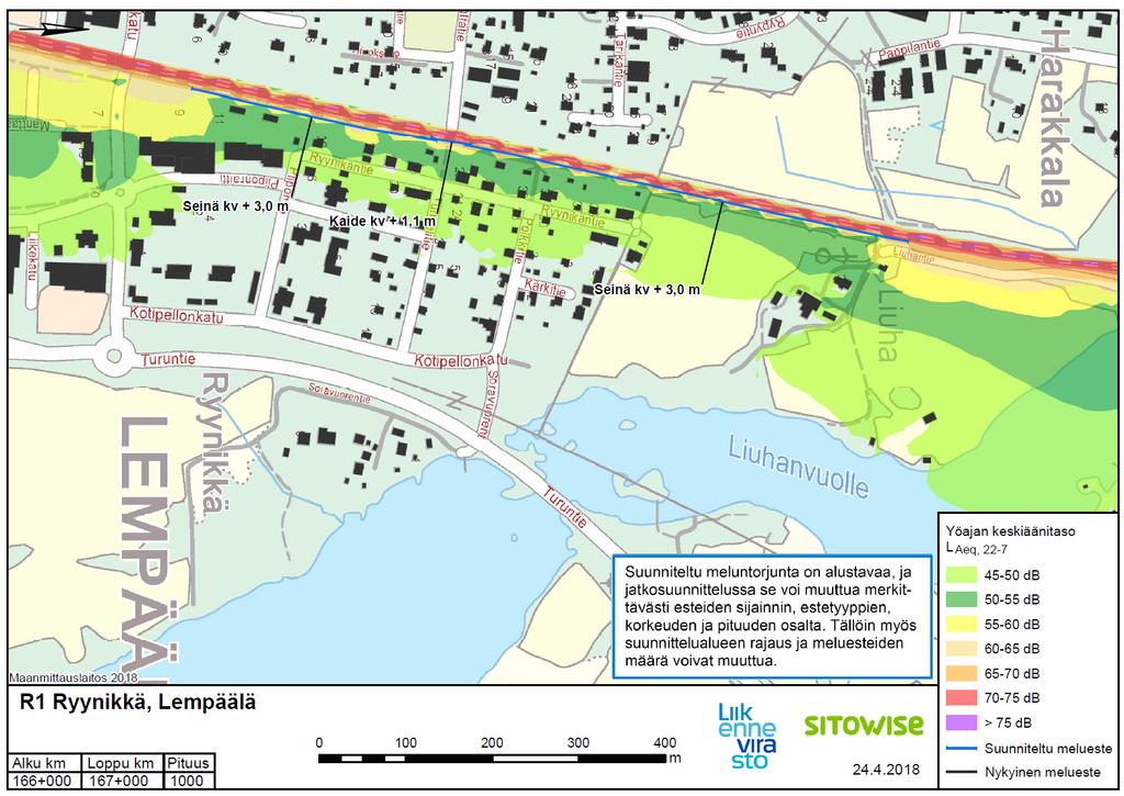 RYYNIKÄN ALUE (radan itäpuoli) Alueella ei ole meluntorjuntarakenteita. Alue sisältyy Liikenneviraston meluntorjunnan toimintasuunnitelmaan vuosille 2018 2023.