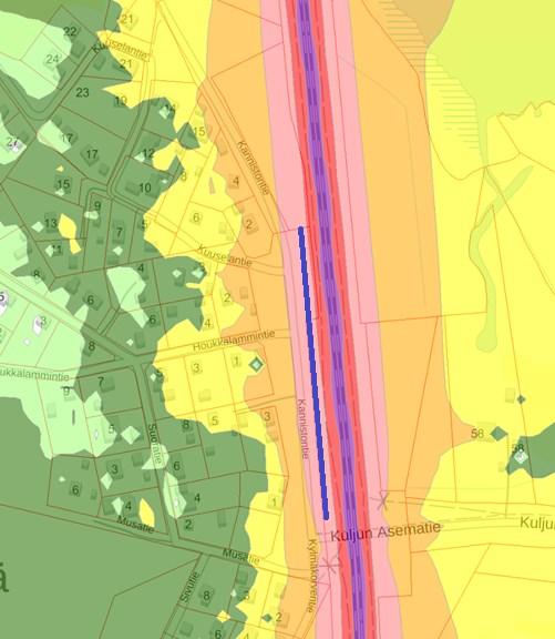KULJUN ASEMAKYLÄ Liikenneviraston meluselvityksen perusteella alueella altistutaan melutason ohjearvojen ylittäville melutasoille.