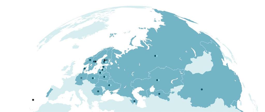 7 Toiminta laajeni Itämerellä ja Keski-Aasiassa Uzbekistan Norja Tanska Kiina Puola Kazakhstan Tsekki Azerbaizan Iran Romania