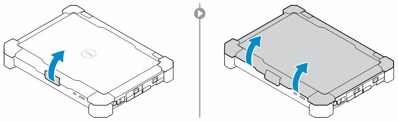 Vaihtaminen matkatietokone- ja tablettitilojen välillä 1. Vapauta tietokone telakasta painamalla näytön salpaa. 2.