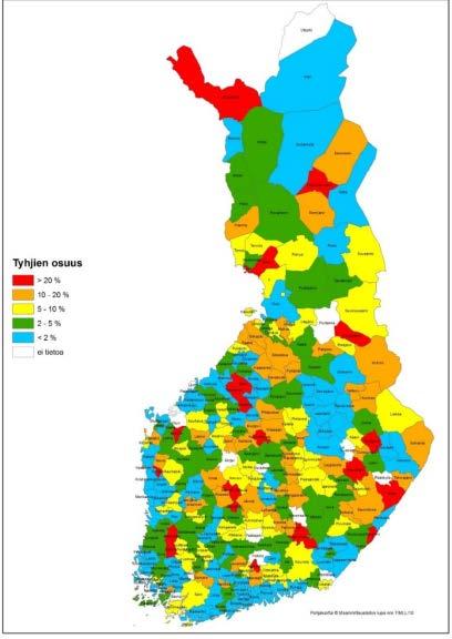 Tyhjien osuudet kunnissa 2017 Tyhjien asuntojen osuus ARA-kannasta oli 2,4 % vuonna 2017 (2,2 % v.