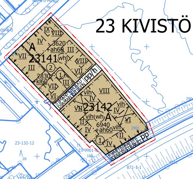 Kaava mahdollistaa Asuintalojen korttelialueilla (A) mahdollistetaan kaksi puurakenteista keskustakorttelia. Korkeus 2-9 kerrosta Yht.