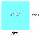 Neliöjuuri 49 8 Neliöjuuri Esimerkki 1 Lasketaan neliön muotoisen lattian yhden sivun pituus, kun lattian pinta-ala on 25 m 2.