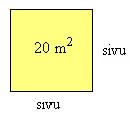 Entä jos neliön muotoisen lattian pinta-ala onkin 20 m 2. Mikä on tällöin yhden sivun pituus?