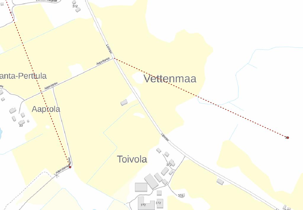 Esimerkkejä analyysituloksista kunnalle Etäisyys tiestä yli 200/500 m Esimerkissä todennäköisesti