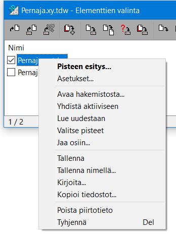 Aseta tiedoston Pernaja.xy.tdw Piilossa-rasti päälle, jolloin ohjelma piilottaa Pernaja.xy.tdw-aineiston ja jättää ruudulle vain kaapelit. Kun tiedosto on piilossa, se ei ole myöskään käytössä.