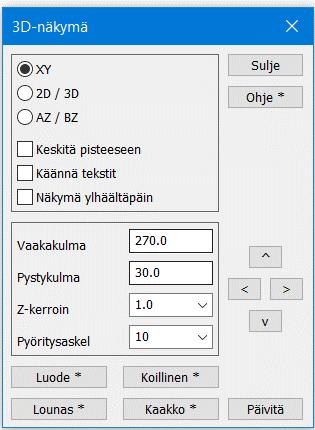 3D-zoom Kuvaa voi katsella myös kolmiulotteisesti toiminnolla Zoomaus 3D näkymä (Alt+Ins). Pelkkä Insert (Ins) vaihtaa suoraan 3D-näkymän ja XY-näkymän välillä.