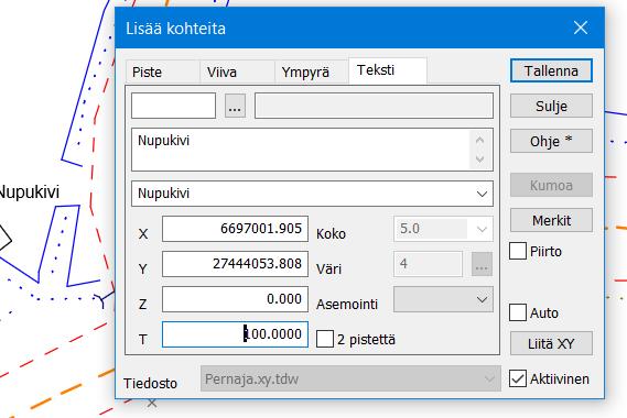 Merkit-painikkeella saa käyttöönsä tarvittavat erikoismerkit; % jne. 5.4 Pisteen editointi Editointi Pisteet Editoi Tyhjennä ensin kaikki tiedostot toiminnolla Tiedosto Tyhjennä Kaikki heti.