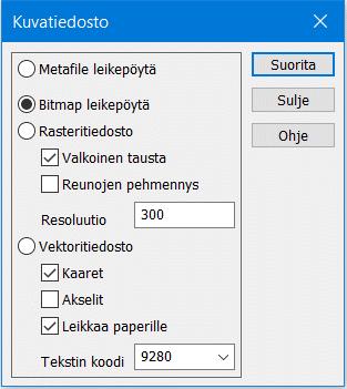 Normaali formaatinmuunnos vie kirjoitettavaan tiedostoon vain aktiivisessa tiedostossa olevat kohteet (pisteet, viivat, tekstit), mutta ei ohjelman ruutuun piirtämiä muita lisätietoja.