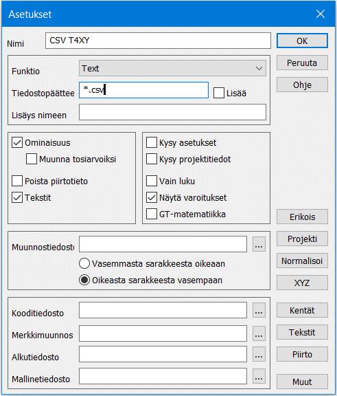 8.3 Uuden formaatinmuuntimen määrittely Kun lisätään uusi muunnin, riittää yleensä Funktion valinta listalta (esimerkiksi Dwg2 tai Text) ja kuittaus OK:lla.