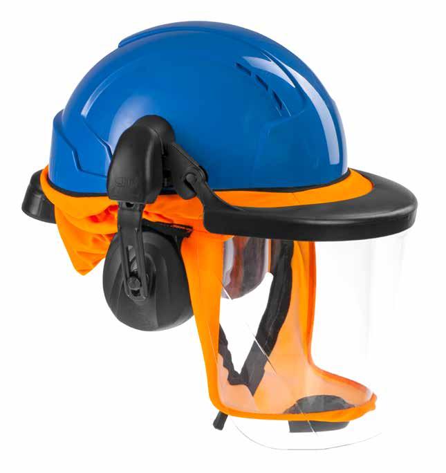 HEADTOPS Safety helmet CA-4 CA-4 suojakypärässä on hengityksensuojaimen lisäksi suojaus päälle, kasvoille ja kuulolle. Laaja, huurtumattomaksi pinnoitettu panoraamavisiiri istuu hyvin.