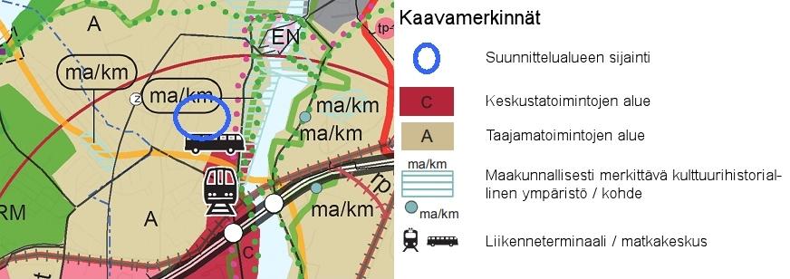 MAAKUNTAKAAVA Ympäristöministeriön 21.12.2011 vahvistamassa Etelä-Karjalan maakuntakaavassa kaava-alue on merkitty taajamatoimintojen alueeksi (A).