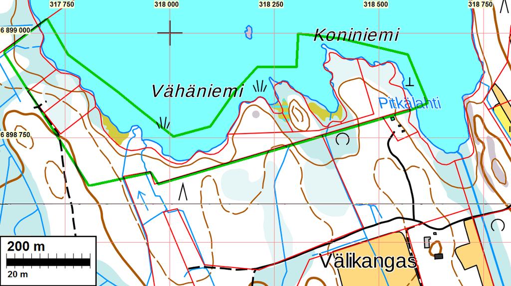 11 Maastokarttaote, kaava-alue rajattu vihreällä.