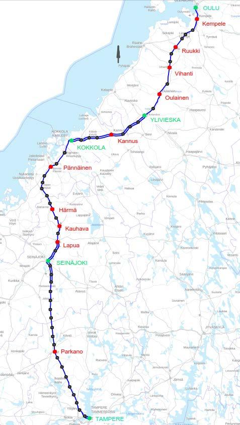 Tarkastelualue ja työn tavoitteet Työn tarkoitus on tutkia rataosuuden nopeudennoston ratateknisiä edellytyksiä ja rajoitteita sekä ajoaikoja. Tavoitteena saavuttaa noin 3 h matka-aika.