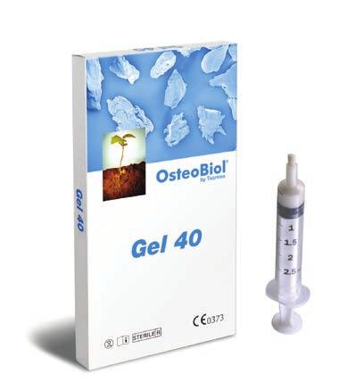 OsteoBiol Gel 40 Esikostutettu, kollagenoitu, heterologinen kortikaali-hohkaluun seoksesta tehty geeli. Alle 30 Co lämpötilassa tuote on geelimäisessä muodossa.