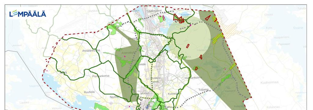 Sorvalammilta Pikku-Siisjärven kautta Siisjärveeen, metsäisiä avolouhikoita, puroja ja noroja, lehtoja, kallioalueita). Samoin kunnan koillisosaan osoitetun alueen kohdalla on lukuisia arvoalueita.