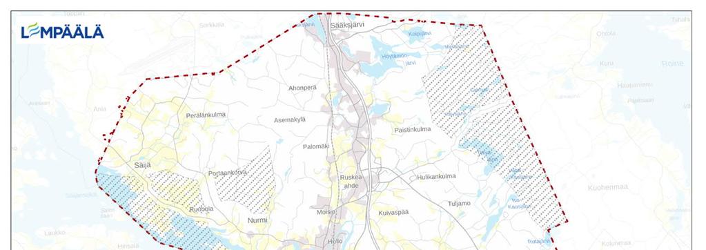 Kuva 16. Hiljaiset alueet Lempäälän kunnassa sijoittuvat kauaksi pääväylistä (Lempäälän ympäristövalvonta 2018, alustava raportti).
