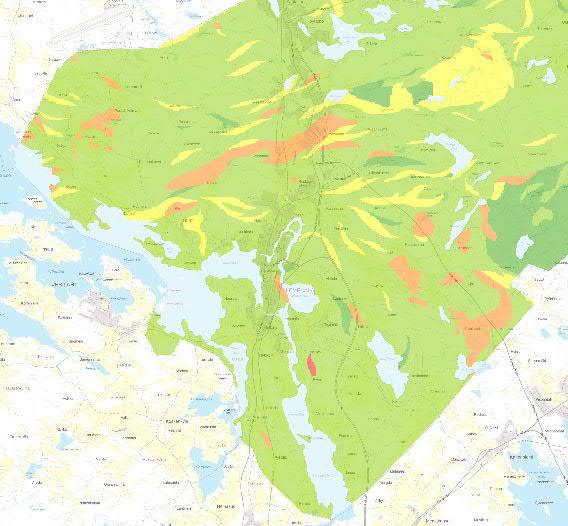 itärajalla, jonne voisi parhaimmillaan mahduttaa arviolta 5 kpl 3 MW:n tuulivoimaloita. Näitä alueita ei kuitenkaan ole maakuntakaavassa merkitty tuulivoimatuotantoon soveltuviksi alueiksi. Kuva 20.