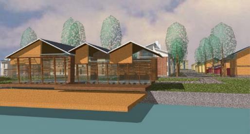Rantapaviljonki, Aleksinranta, kohde 1 Paviljonki sijoittuu keskeiseen puistoon ja aivan joen vesirajaan. Rakennusoikeutta on 220 k-m² ja paviljonki voidaan toteuttaa kaksikerroksisena.