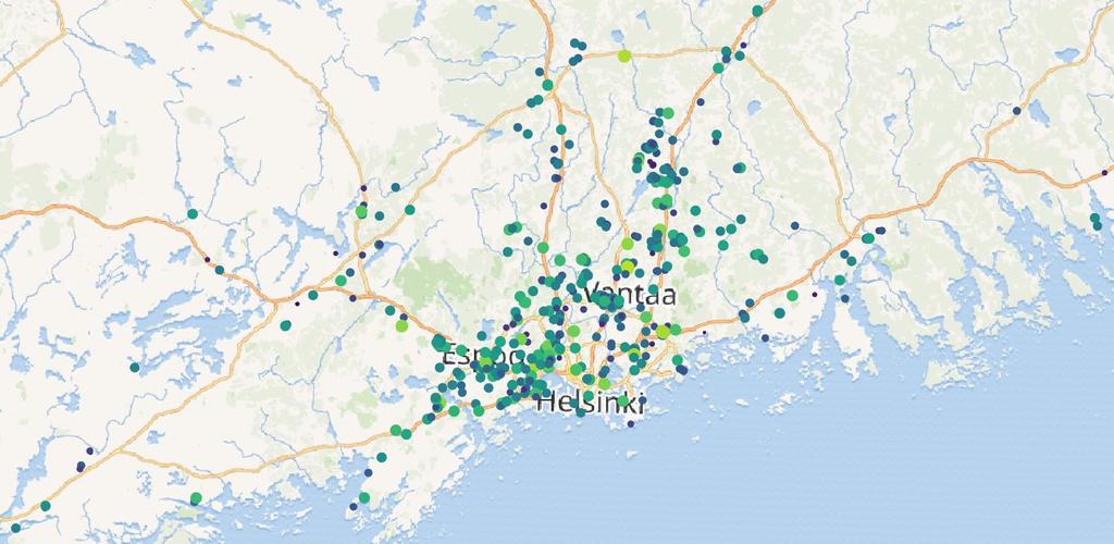 MARA-KOHTEIDEN SIJAINTI PK-SEUDULLA JA UUDELLAMAALLA Rekisteröinti-ilmoitukset aikavälillä 2006-17, kohdetta ei ole välttämättä