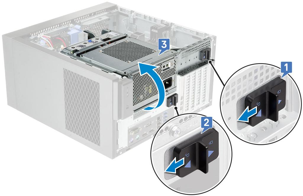 PSU-sarana PSU-saranan avaaminen 1 Noudata Ennen kuin avaat tietokoneen kannen -kohdan menettelyä.