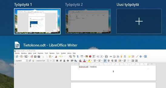 Tehtävänäkymässä voi avata myös uuden työpöydän.