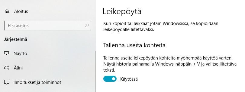 Windows -näppäin + v Näppäinkomennot eli pikanäppäimet Windowsissa