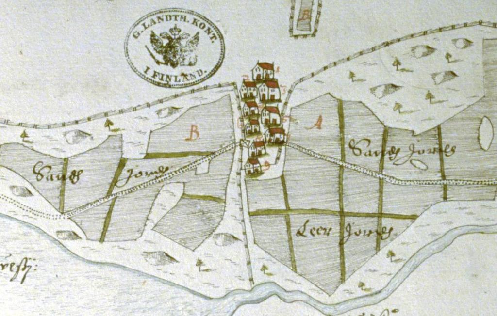 Sastamalan kaupunki 5 KUVA 4: Jonas Strengin laatima kartta Mustianojan kylästä vuodelta 1644.