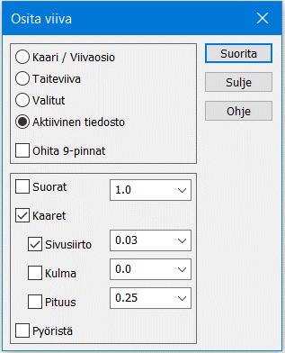 Uusille pisteille interpoloidaan korkeus kaaren alku- ja loppupisteiden mukaan.