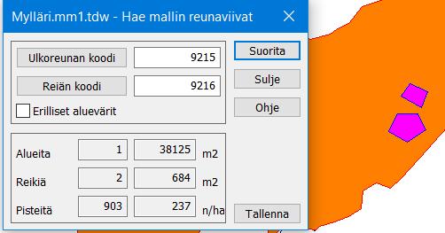 Toiminnon voi halutessaan suorittaa myös myöhemmin, esimerkiksi mallin editoinnin jälkeen, kohdassa Maastomalli Hae reunaviivat.