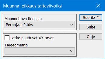Jos käytetään maastomallia, ohjelma laskee vertailusuoran ja maastomallin leikkauspisteen ja tuo tätä vastaavat arvot dialogiin. Lue tiedosto Mylläri.xy.tdw ja kolmioi maastomalliksi.