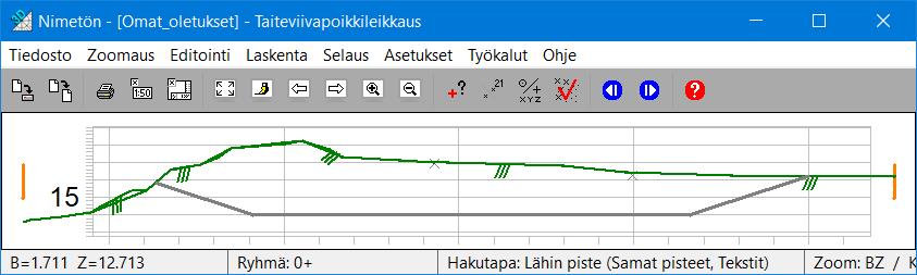 Viivan kopiointiin vaikuttaa onko viiva mallin ylä- vai alapuolella. Leikkauskaltevuutta käytetään, kun kopioitava viiva on mallin alapuolella ja täyttökaltevuutta viiva ollessa mallin yläpuolella.