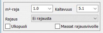 Massat lasketaan vain rajausviivojen sisä- tai ulkopuolelle jääviltä alueilta ja erotellaan tulostiedostossa alueittain.