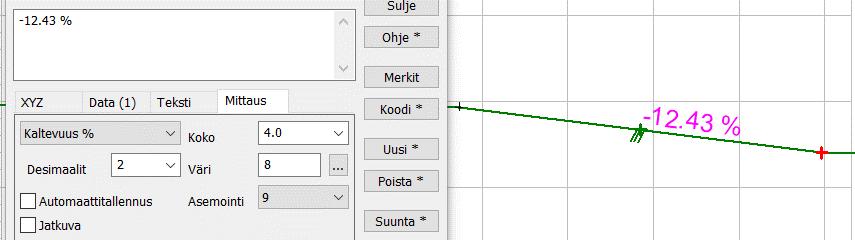 Voit antaa tekstille haluamasi muotoiluarvot Teksti-välilehdeltä (Koko, Väri, Keskitys). Jos editoit vanhaa tekstiä, riittää kun näytät hiirellä haluamaasi tekstiä. Poista tuhoaa näytetyn tekstin.