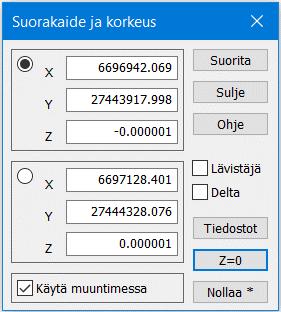 Vastaavasti tulee etsiä myös muita aineistoon kuulumattomia korkeuksia, esimerkiksi työmaan korkeustason ollessa n. 50 m ei aineistossa pitäisi olla korkeuksia 0-35 m tai 60-300 m.