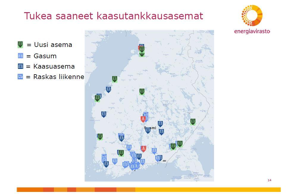 rakentamaan 35 uutta kaasun tankkausasemaa Suomeen, joista 9 rakennettu Vaasa Seinäjoki Kauhajoki